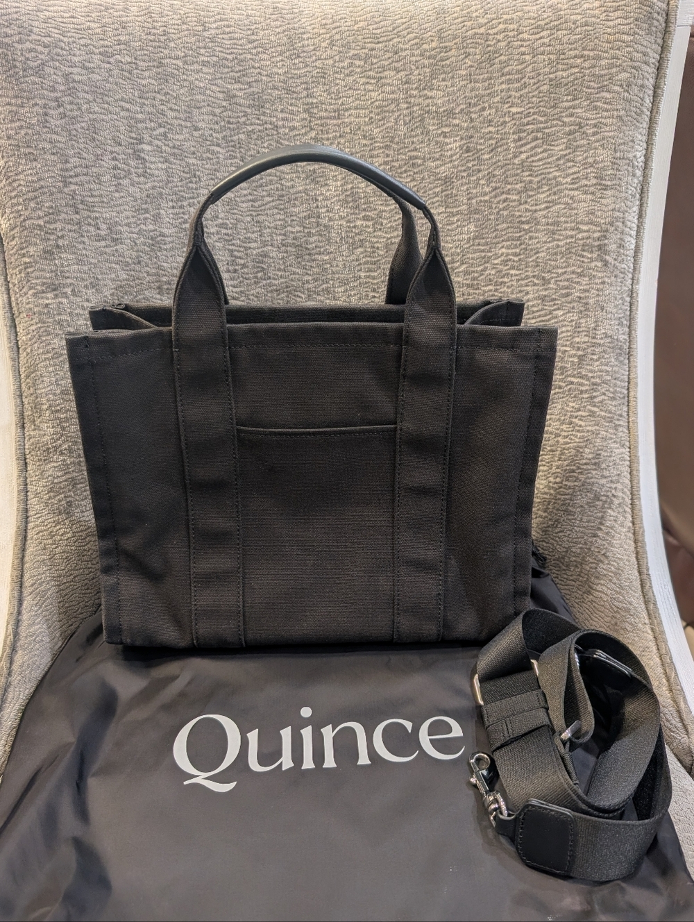 Quince Black Canvas Tote Crossbody Bag